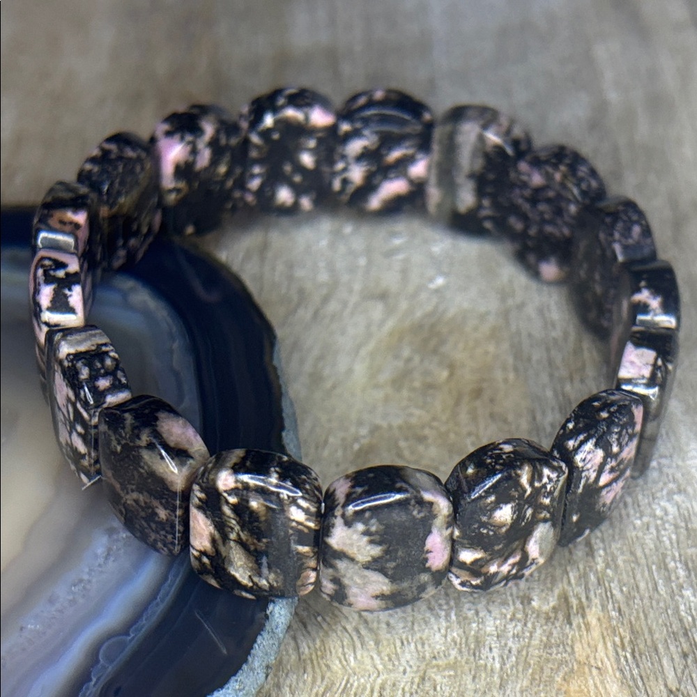 Rhodonite Panel Style Beaded Stretch Bracelet